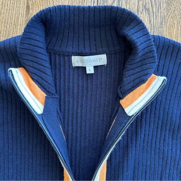 NWT Anatomie Charlize Navy Zip-Up Ribbed Travel Sweater Orange Cream Stripe - Picture 6 of 13
